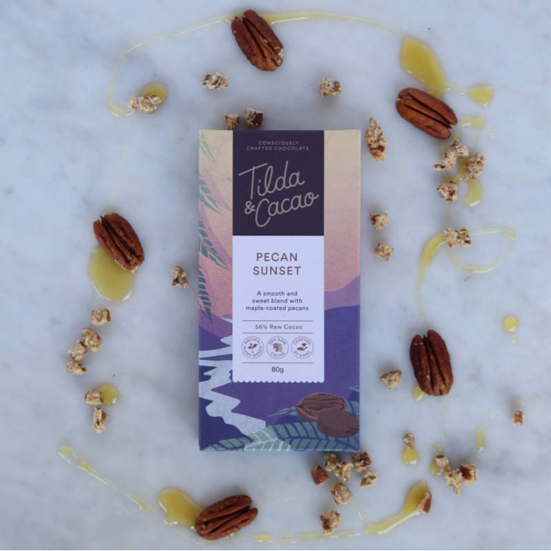 Pecan Sunset 56% Cacao Chocolate Bar 80g by TILDA & CACAO
